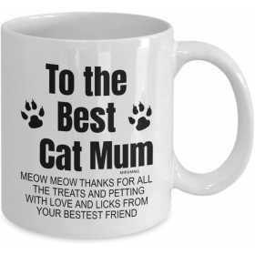 Cana alba din ceramica, cu mesaj, pentru iubitorii de pisici, To the best cat mom, 330 ml